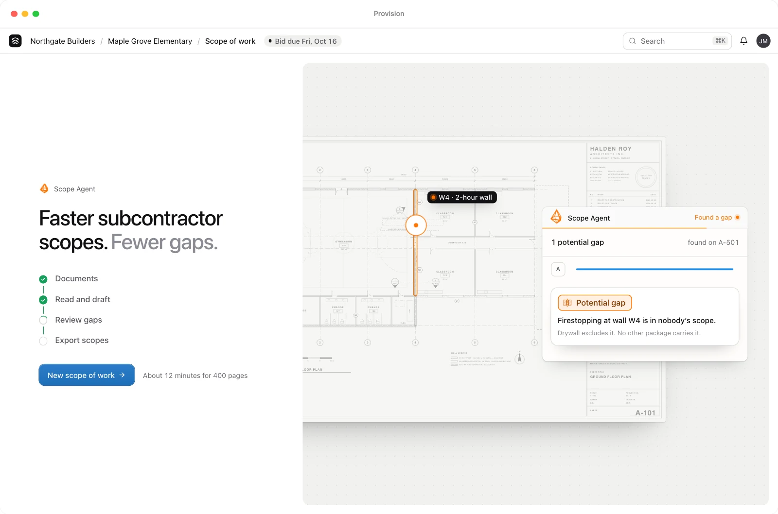 Provision Scope Agent: a new scope of work, with the agent reading the drawings