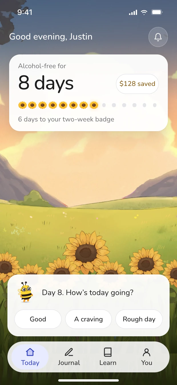 Sunflower: day eight, alcohol-free